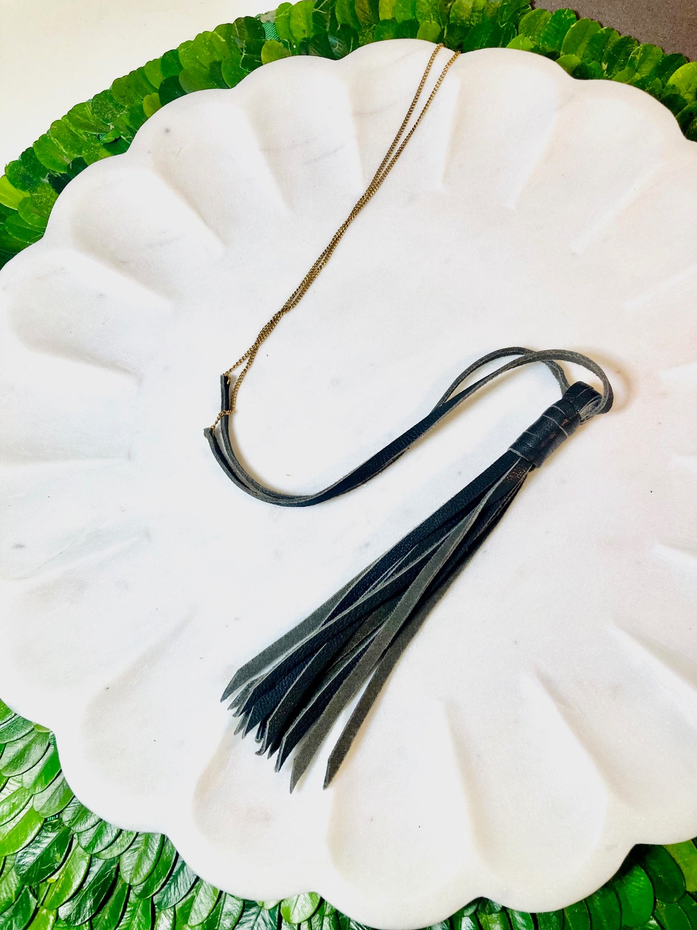 Leather Tassel Necklace Dark Brown