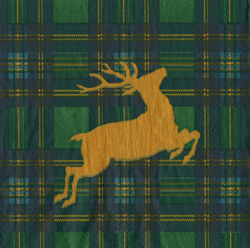 Reindeer Tartan Green Cocktail Napkin