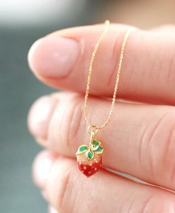 Tiny Strawberry Pendant Necklace