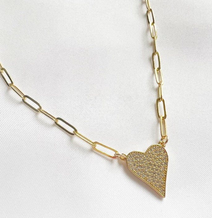 Stay True Pave Heart Paperclip Necklace