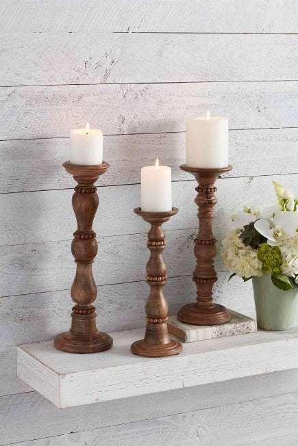 Beaded Wood Candlestick