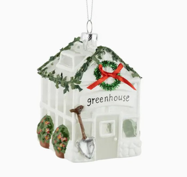 White Glass Greenhouse Ornament