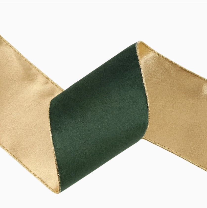 Reversible Gold & Green Velvet Ribbon Roll