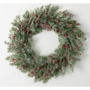 Flocked Cedar Berry Wreath