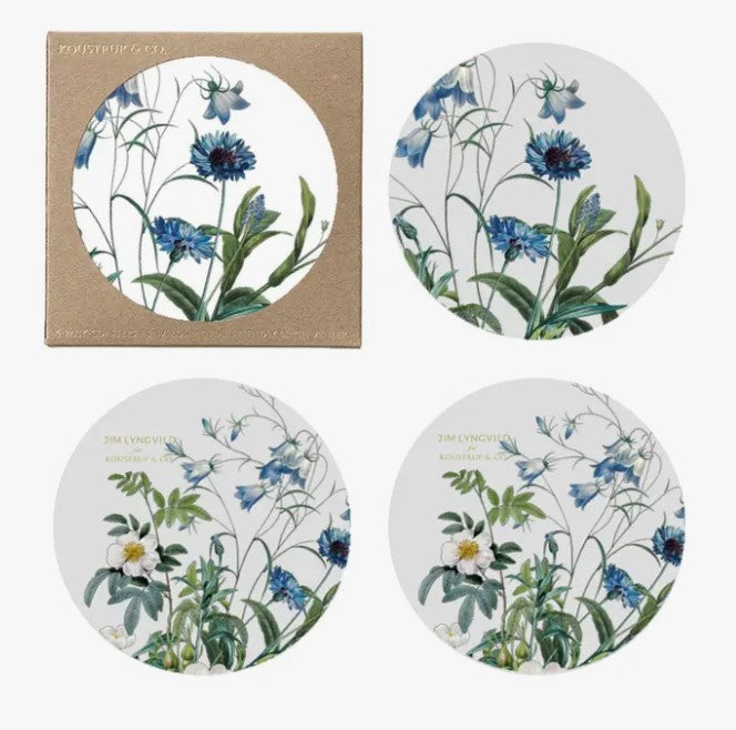 Blue Flower Garden Coasters - set of 4