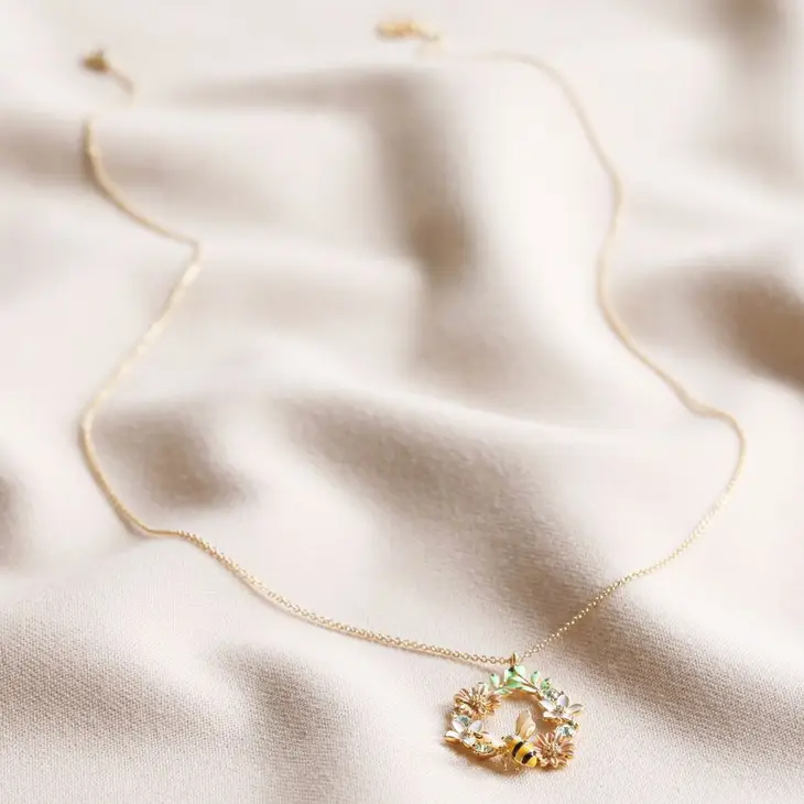 Crystal Flower & Bee Droplet Necklace